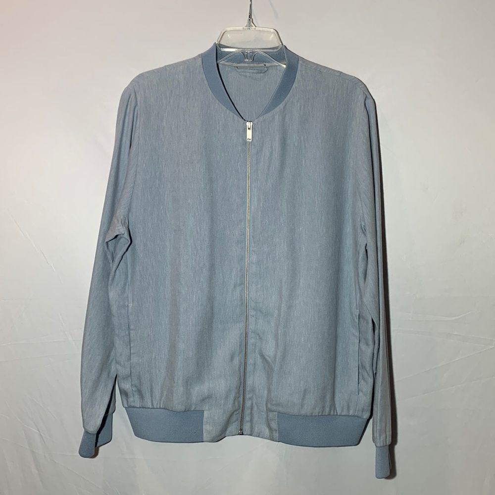 COS linen Blend bomber jacket zip front pockets baby blue flawed women’s